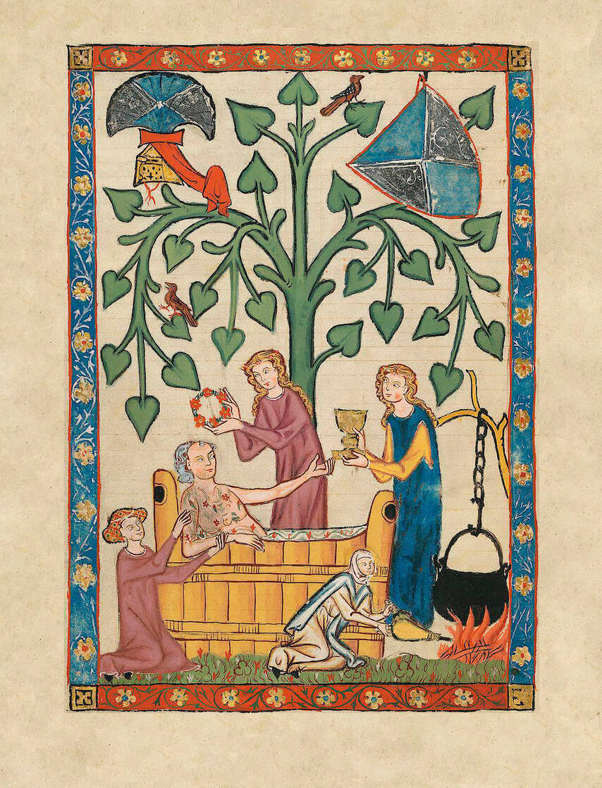 Jakob von Wart taking his bath, from the Codex Manesse, Switzerland, c.1305-40.
